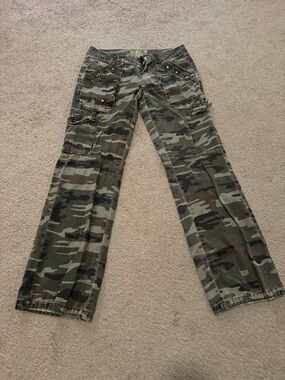 Miss Me Green Camouflage Capris with Studded Accents